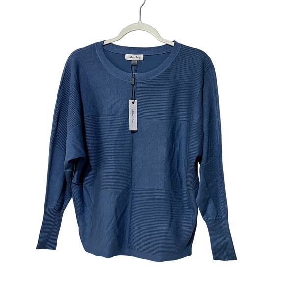 MELISSA PAIGE WOMENS SWEATER RIBBED BLOCK-STITCH DOLMAN SLEEVE BLUE SIZE SMALL - Picture 3 of 12